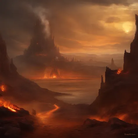 , paisagem do inferno, O fundo do inferno, A batalha final no inferno, Apocalyptic landscapes!!!!!, Mustafar, The Ruins of Hell, ! Apocalyptic landscapes!!, Soberbo D & D A Arte do Sol Escuro, Portas do Inferno, Portas do Inferno, arte conceitual de world ...