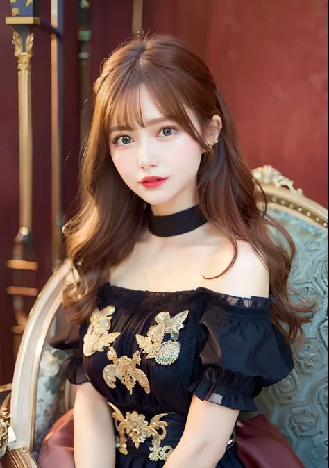 1girl, Penelope judith, manhwa, Brown hair, green eyes, realistic, ultra detail, 70mm lens, smiles, look mature, dress blue, color lipstik is red, hair model is Loose Curls