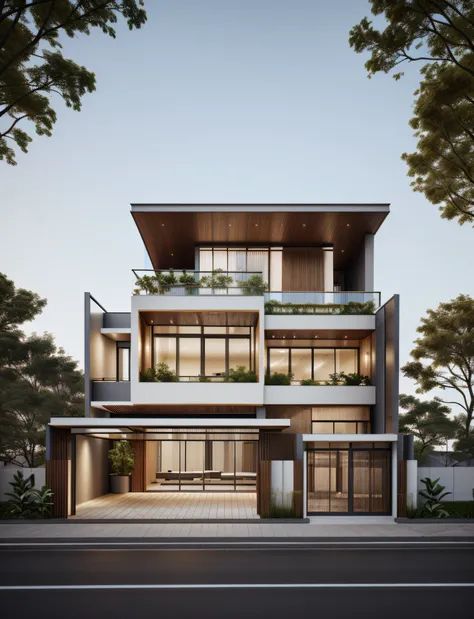 rendering of a modern residential townhouse, professional render, wide angle exterior 2023, highly detailed render, high quality...