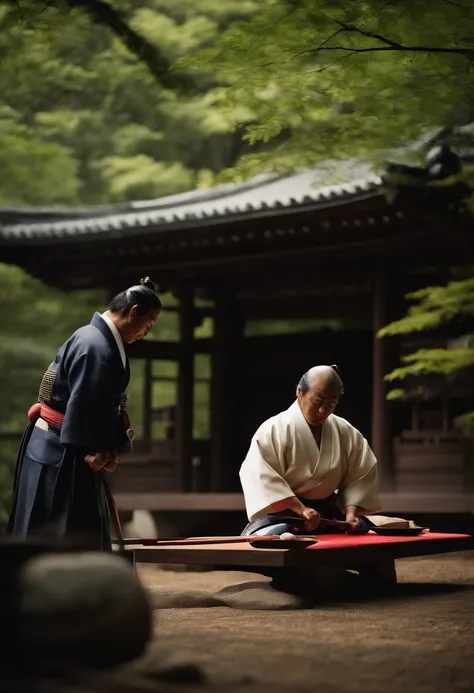 photograph of the Seppuku ceremony, with a samurai practicing the ritual in an honorable way to regain his dignity