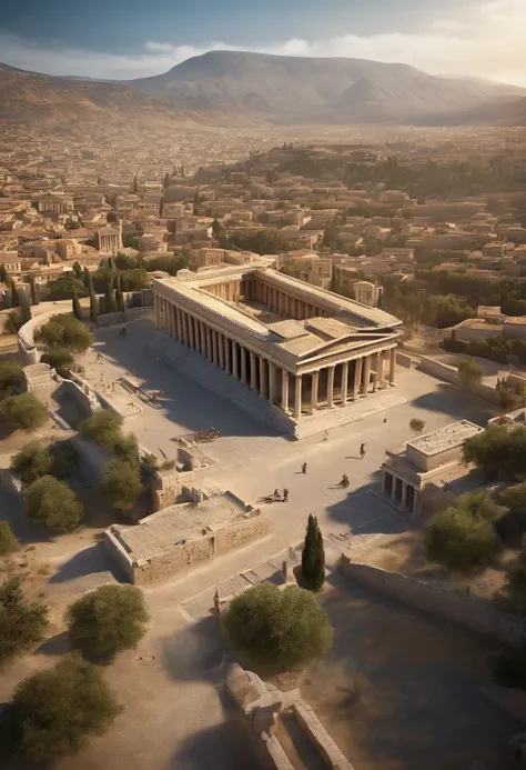 An impressive view of the Spartan city,highlighting the absence of walls due to the Spartans reputation for invulnerability,(best quality,4k,8k,highres,masterpiece:1.2),ultra-detailed,(realistic,photorealistic,photo-realistic:1.37),Greek architecture,Greek...