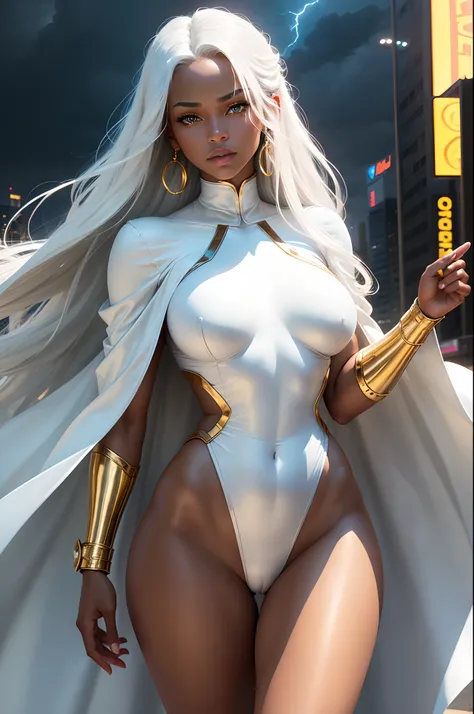 (Dark Skin: 1.6), (New York: 1.4), (Time Square: 1.3), (Day with Thunderstorm and Lightning: 1.5), Storm, also known as Ororo Munroe, is a Marvel character with a remarkable appearance. She is a dark-skinned woman with a beautiful face and perfect features...