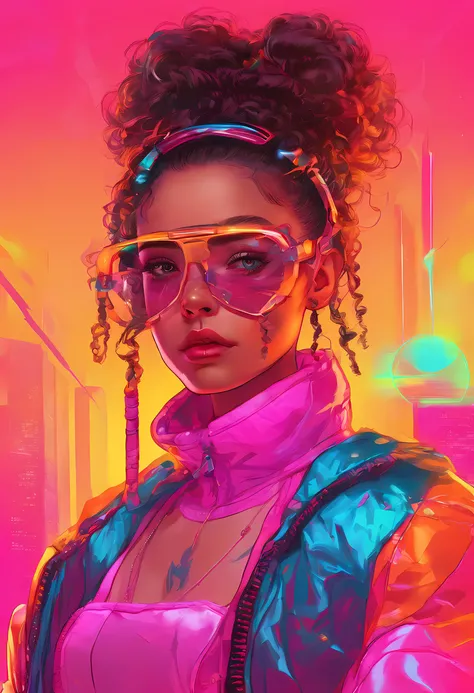 Uma mulher de cabelos pretos inspirada em Jenna Ortega,  (altamente detalhado: 1.2), (canon EOS R6 melhor qualidade: 1.2), (8k: 1.0), and wear high-tech sunglasses with holographic display 1.2), foco nítido (Foto premiada: 1.2), (subsurface scatter: 1.2), ...