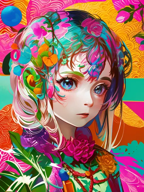 (masutepiece), (best quality),1girl in, crop, geometric pattern background、the chaos、