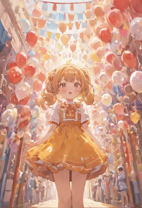 A girl with a zoo, Many balloons, cheerfulness, cheerfulness, Perfect quality, Clear focus (clutter-home: 0.8), (Masterpiece: 1.2) (Realistic: 1.2) (Bokeh) (Best quality) (Detailed skin: 1.3) (Intricate details) (8K) (Detail eyes) (Sharp focus), (cheerfuln...