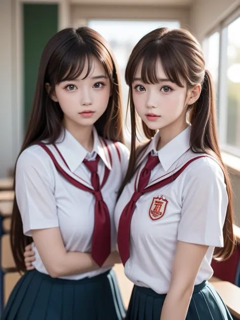 (2young girls), (highly detailed Beautiful face), Amazing face and eyes, (Best Quality:1.4), (Ultra-detailed), (extremely detailed CG unified 8k wallpaper), Highly detailed, High-definition raw color photos, Professional Photography, Realistic portrait, Am...