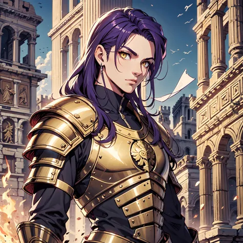 Ultra High Definition,
Ultra High Quality,
Hyper Definition,
Hyper Quality,
Hyper Detailed,
Extremely Detailed,
Perfectly Detailed,
8k,
1 Boy,
Long Purple Hair,
Under Cut Hairstyle,
Solid Yellow Eyes,
Handsome,
Armored With Roman Emperor Armor,
Ancient Rom...