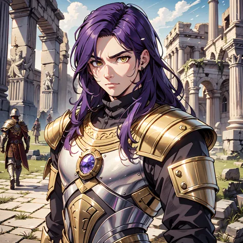 Ultra High Definition,
Ultra High Quality,
Hyper Definition,
Hyper Quality,
Hyper Detailed,
Extremely Detailed,
Perfectly Detailed,
8k,
1 Boy,
Long Purple Hair,
Under Cut Hairstyle,
Solid Yellow Eyes,
Handsome,
Armored With Roman Emperor Armor,
Ancient Rom...