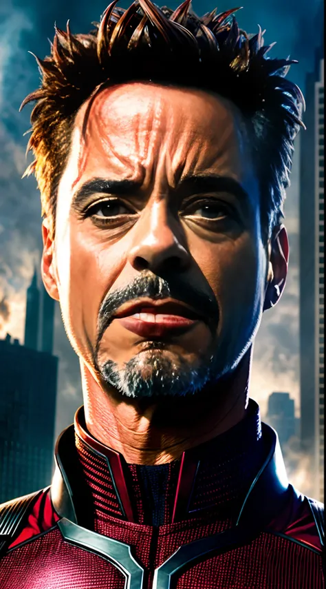 (extremely detailed 8k wallpaper), a medium shot photo of Robert Downey Jr as a Magneto, Intricate, High Detail, dramatic, wrecked city background, head room, 8k, photorealistic, medium shot