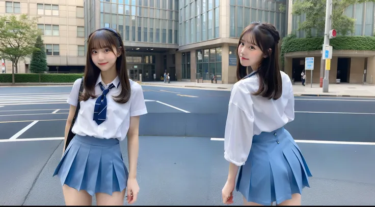 18-year-old high school girl wearing light blue miniskirt(Turn around)