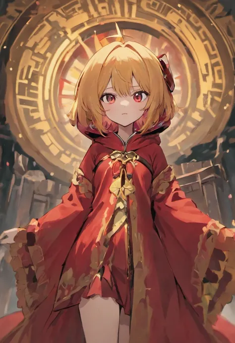 （SENSE OF CINEMA）style of anime，Loli body type，Wear a wide and solemn robe，brunette color hair, Long hair，red - eyed， The main colors of the costume are crimson and black，timid， cat ear， effeminate， obedient ，Antique costumes（Middle Ages style）， Wide robe ...