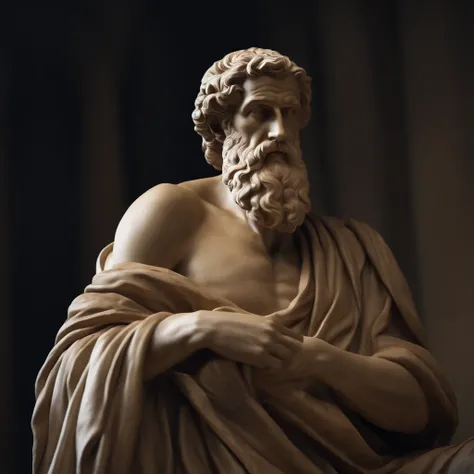 best quality, master piece, ultra-high resolution, (realistic photography:1.4), Epictetus, philosopher in the form of a Greek statue, waist up, Imposing position