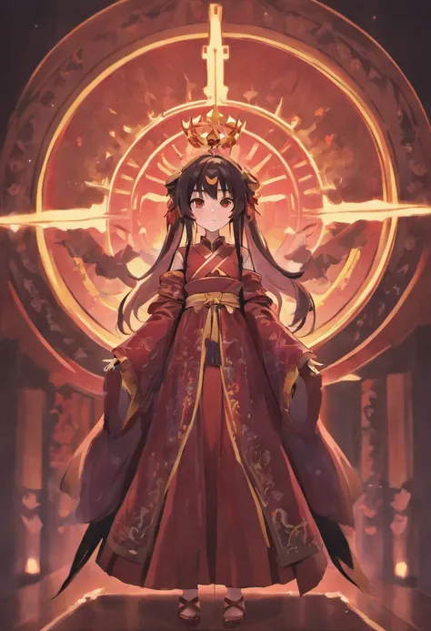 （SENSE OF CINEMA）Loli body type，Juvenile，Wear a wide and solemn robe，Long dark and silky hair，red - eyed， The main colors of the garment are black and crimson，timid， cat ear， effeminate， obedient ，Religious dress in medieval style