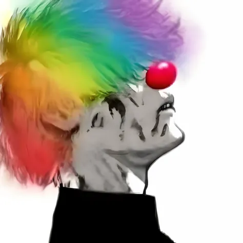 close-up of a man with a clowns head and a clown nose, cutecore clowncore, profile photo, Pauline Hanson as The Clown, clown world, The clown is far from the camera, profile image, pscychodelic, profile pic, rainbow, Technicolor!!!, Communist clown, Roigbi...