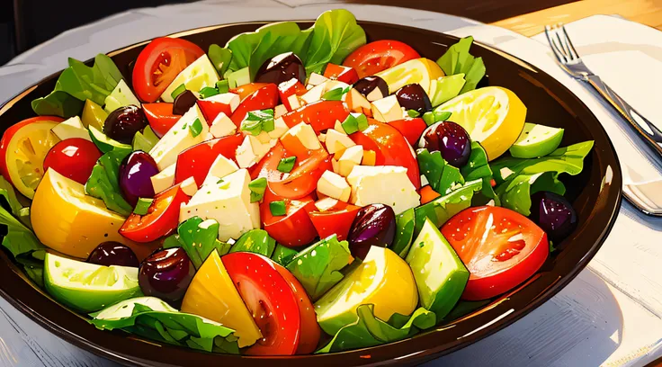 ((Masterpiece)), ((Best Quality)), A close-up of a colorful salad bowl filled with fresh, organic vegetables, promoting a healthy diet.