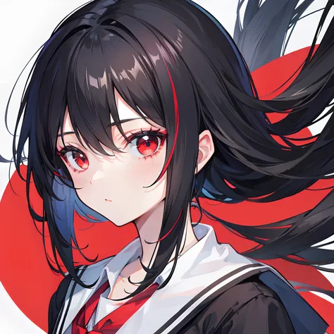 girl,black hair,red eyes,school uniform