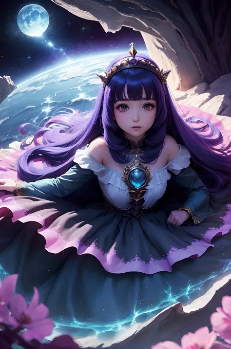 Anime girl with long purple hair sitting on a floor covered with flowers, arte de fantasia de anime, anime fantasy illustration, estilo de arte de fantasia, Artgerm extremamente detalhado, 2. 5 d cgi anime fantasia arte, estilo anime 4K, Arte no estilo de ...