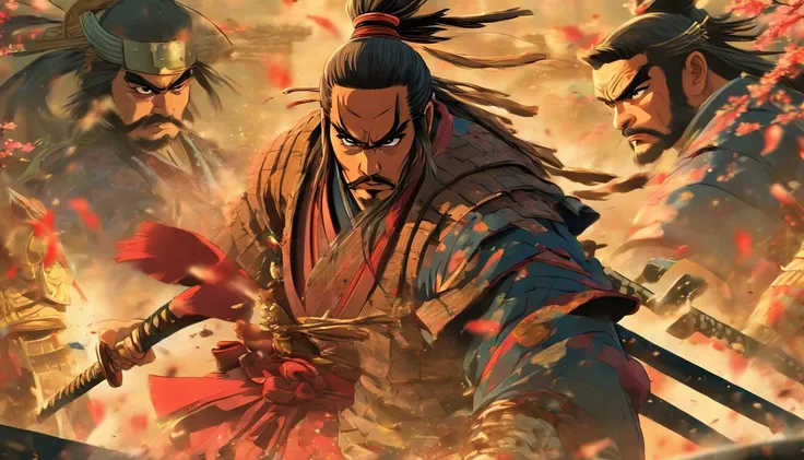 Anime style rendering of historical samurai duels, Features highly detailed characters and landscapes, Atmospheric background, Reminiscent of the works of Hideaki Kuno and Stanley Ategg Liu.