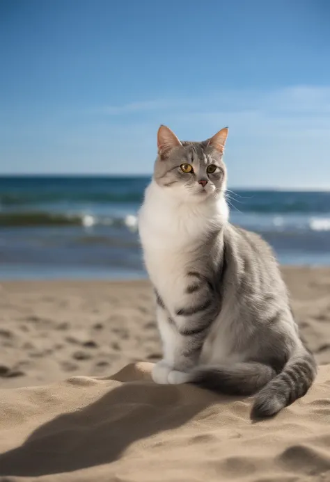 A cheese cat，A blue double puppet cat，A sea double puppet cat，Two silver tabby Maine，Five cats at the beach，sunbathe