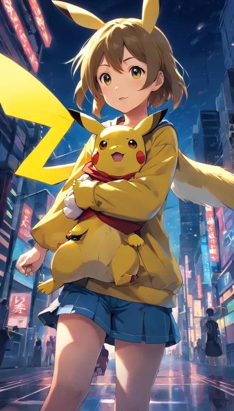 Pikachu,Girl，Simple background