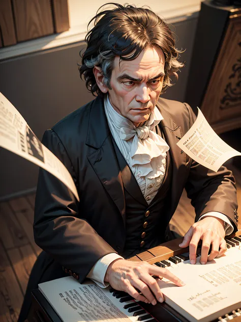 Ludwig van Beethoven is playing piano