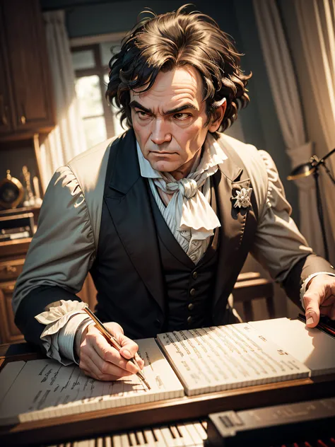 Ludwig van Beethoven is playing piano