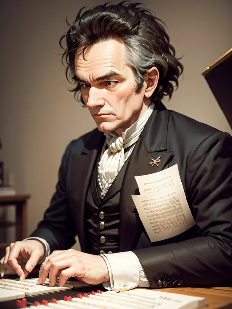 Ludwig van Beethoven is playing piano