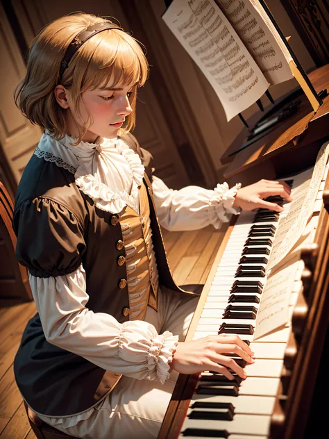 Johann Sebastian Bach is playing piano