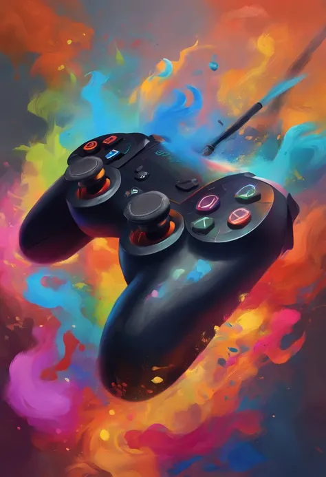 a close up of a video game controller with a lot of smoke, gamer aesthetic, gamer themed, for ps5, gaming, controllers, hq 4k phone wallpaper, video game cover, plays videogames, video game control, playstation, colorful glow, game aesthetic, games, video ...