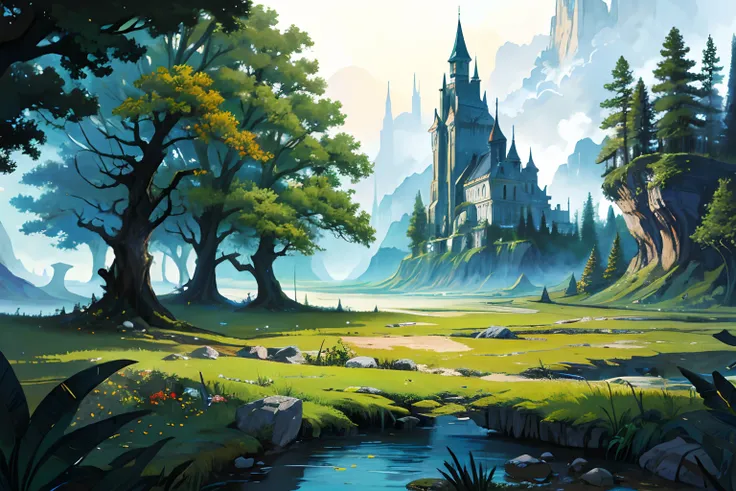 detailed background, high quality, official art, artwork, absurdres, highres, no humans, painting \(medium\), landscape, fantasy...