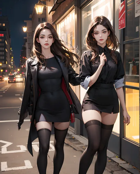 ((Realistic lighting, Best quality, 8K, Masterpiece: 1.3)), Clear focus: 1.2, 1girl, Perfect body beauty: 1.4, Slim abs: 1.1, ((dark brown hair)), (No dress: 1.4), (Outdoor, night: 1.1), City Street, Super Fine Face, Fine Eyes, Double Eyelids, (Over the kn...