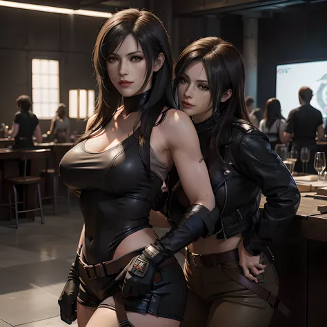 they are two women in leather outfits posing for a picture, tifa lockhart, ff tifa, alluring tipha lockhart portrait, tifa lockh...