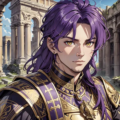 Ultra High Definition,
Ultra High Quality,
Hyper Definition,
Hyper Quality,
Hyper Detailed,
Extremely Detailed,
Perfectly Detailed,
8k,
1 Boy,
Long Purple Hair,
Under Cut Hairstyle,
Solid Yellow Eyes,
Handsome,
Armored With Roman Emperor Armor,
Ancient Rom...