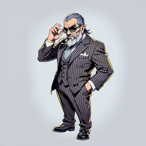 （（（mafia boss）））、Full body depiction、（No background）、、（（steampunc））、male people、（Veteran Hero）、The ultra -The high-definition、（legs crossed）、Old man with a beard、Dark blue striped suit