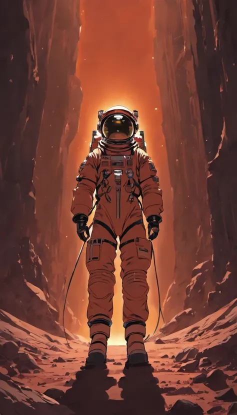 Astronauts walking on red Mars, Black background