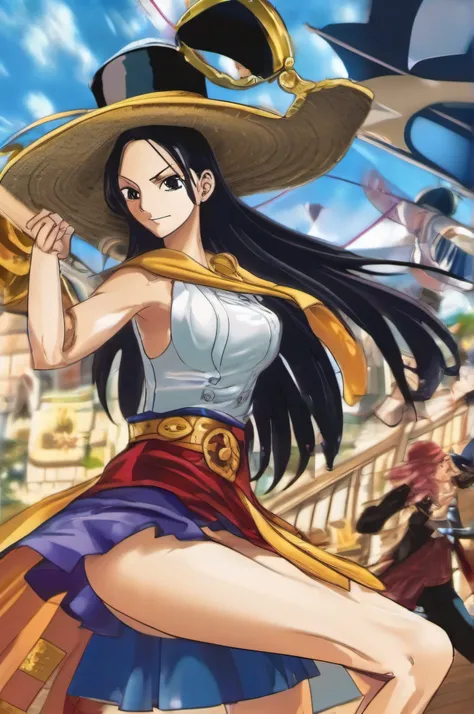 2 girls, (Nico Robin) fighting (Boa Hancock) , (mero mero no mi), movimentos de ataque, (cena de desenho animado), (uma de costa outra de frente), (dinamic pose:1.2), (regra de third_composition:1.3), (action line:1.2),( tiro largo, luz do dia, solo), (ful...