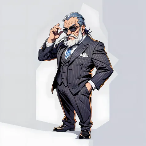 （（（mafia boss）））、Full body depiction、（No background）、、（（steampunc））、male people、（Veteran Hero）、The ultra -The high-definition、（legs crossed）、Old man with a beard、Dark blue striped suit