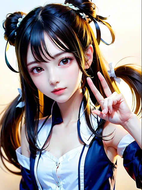 (Close up portrait of twin-tailed hair girl with slender small breasts in summer uniform:1.3)、(without background:1.3)、(tre anatomically correct:1.3)、(complete hands:1.3)、(complete fingers:1.3)、Photorealsitic、Raw photography、masutepiece、top-quality、Hi-Res、...