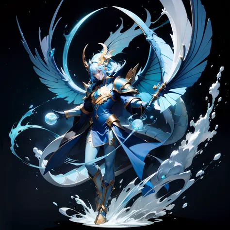 The whole is blue style，Dragon with blue wings，Each hand holds a planet，Very kingly style，faucet