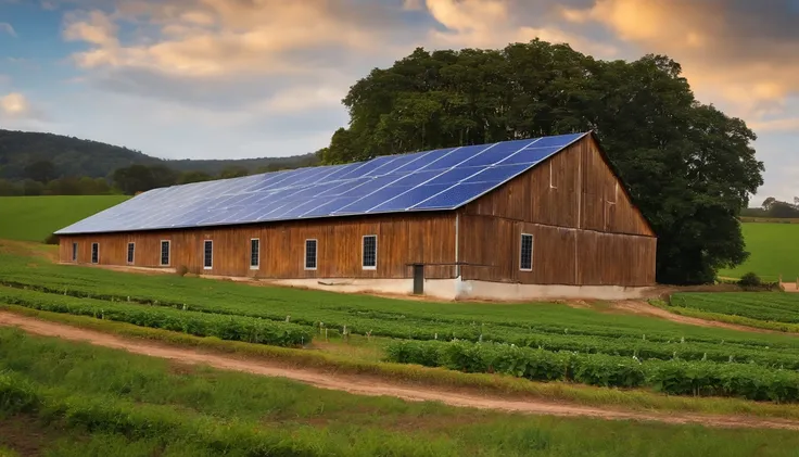 farm with rows of raised solar panels, com bovinos pastando abaixo dos paineis solares