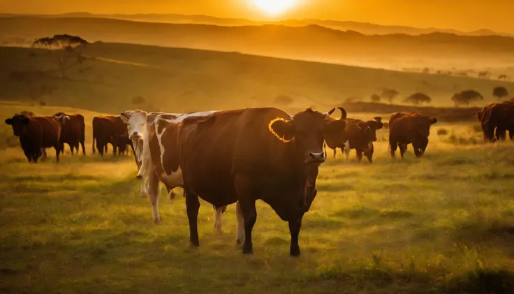 fazenda com fileira de paineis solares elevados, com bovinos pastando em baixo