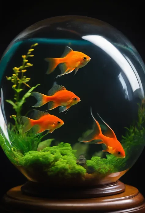 fish tank, fish inside a soap bubble