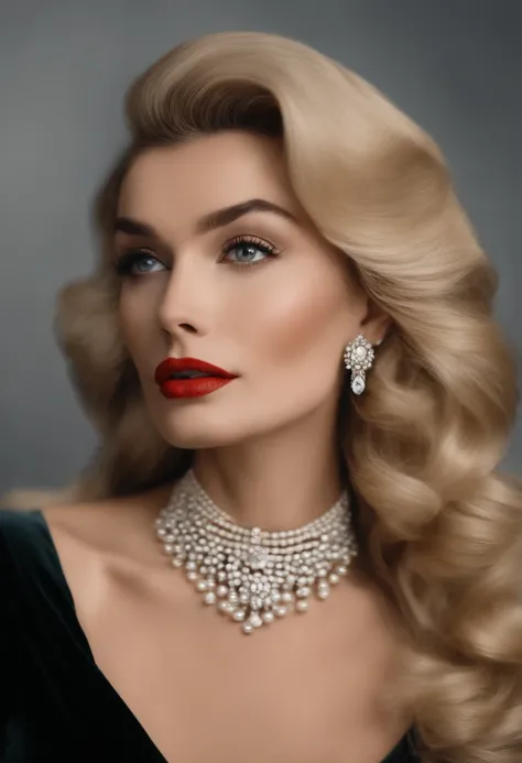 mulher loira parecida com a AUDREY HEPBURN e a marilyn monroe ultra realista Bijoux de Charme, long hair, old money aesthetic, rich elegant woman, blond