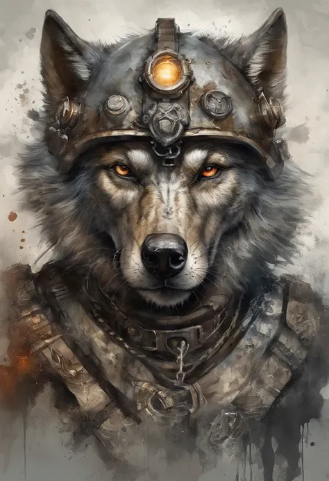 maximum quality, Dramatic lighting, menacing pose, fierce expression, epic atmosphere, (((wolf head shaped helmet))), (((full body shot))),a wolf made out of metal, cyborg, cyberpunk style, clockwork, ((intricate details)), hdr, ((intricate details, hyperd...