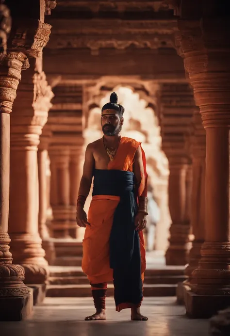 Naruto in Indian dhoti kurta, in Shiva temple, holding a trishul.