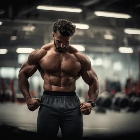 Homem musculoso cintura fina, cabelo grande e liso