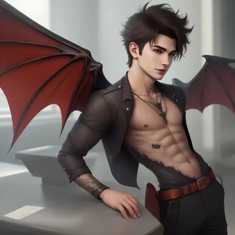 Smart boy, devil wings, ultra realistic,