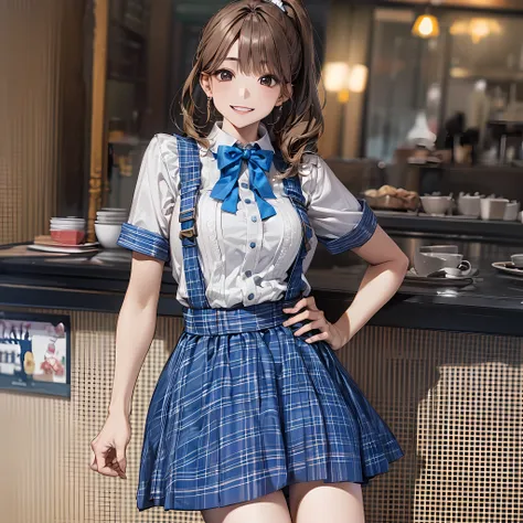 (full body:1.5), (absurdres, highres, ultra detailed,dynamic angle, cinematic lighting), 
BREAK, (Best Quality, Beautiful detailed), absurdres, highres, 8K,(detailed background),(small parts), 
BREAK, (She is serving customers at a café), ((gingham-check s...