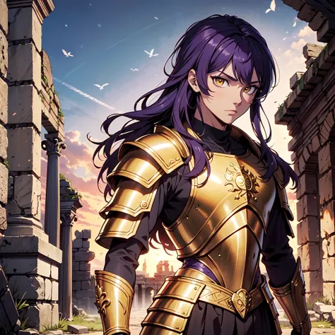 Ultra High Definition,
Ultra High Quality,
Hyper Definition,
Hyper Quality,
Hyper Detailed,
Extremely Detailed,
Perfectly Detailed,
Masterpiece,
8k,
1 Boy,
Anime,
Long Purple Hair,
Under Cut Hairstyle,
Solid Yellow Eyes,
Handsome,
Armored With Roman Empero...