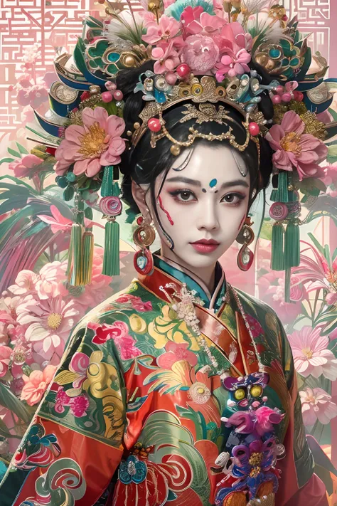 woman in traditional chinese clothing，phoenix crown，peking opera masks，（tmasterpiece，top quority，best qualtiy，offcial art，beauty...